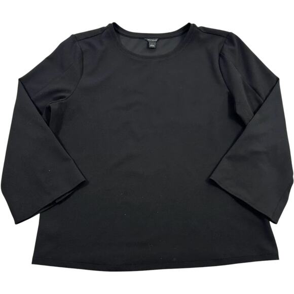 Ann Taylor Women's Black Chiffon 3/4 Flare Sleeve Blouse Gold Button Size L - Picture 1 of 8